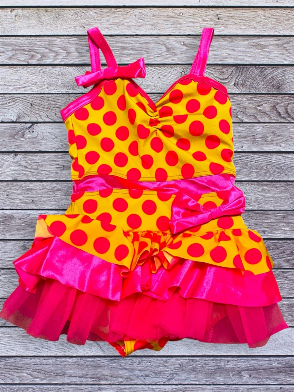 Weissman Yellow and Hot Pink Polka Dot Dance Dress MC (10/12)
